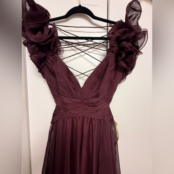 NWT | Mac Duggal Bordeaux 67911 Ruffle Tiered Cut-Out Chiffon Gown Size 8 - Picture 5 of 14